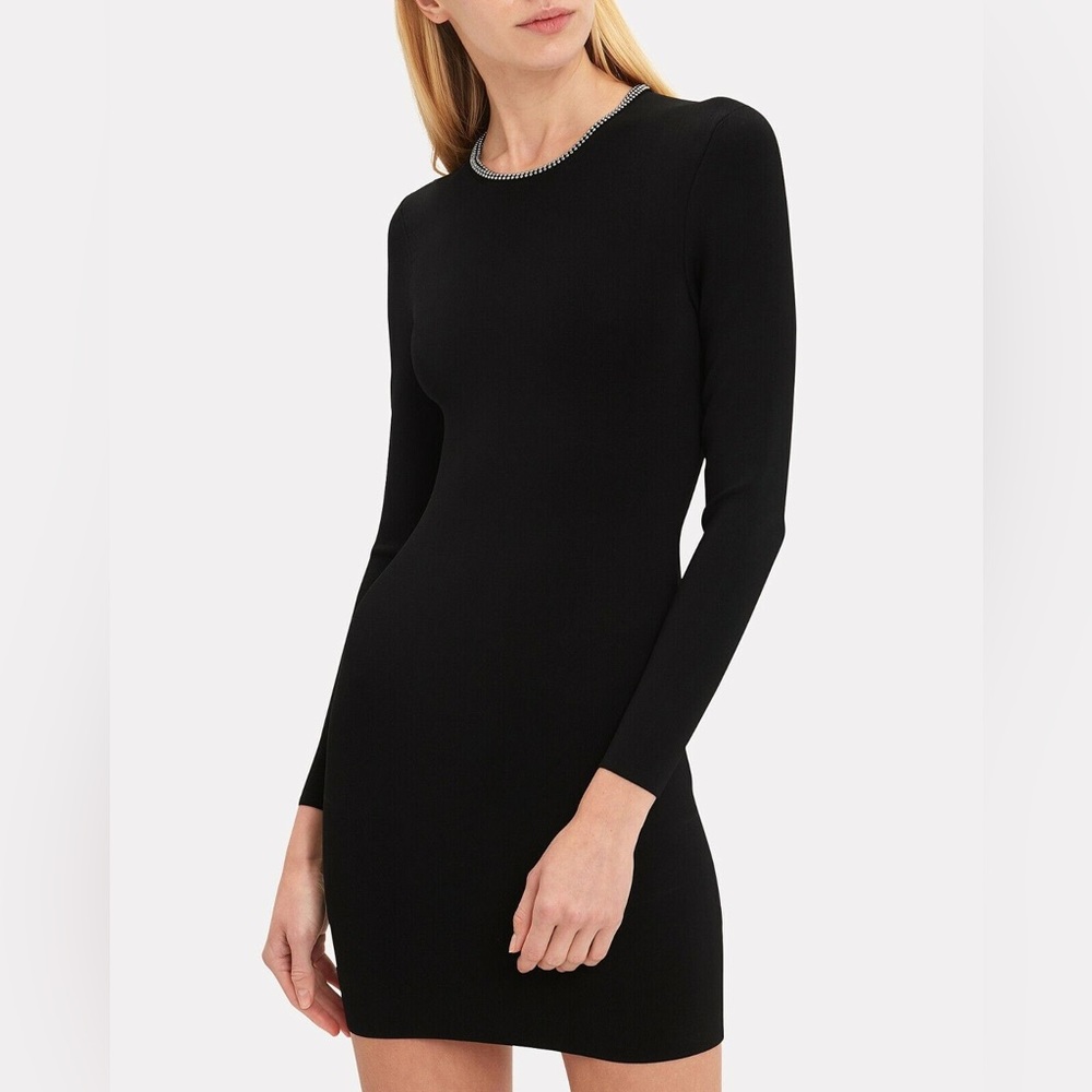 NWT $995 Alexander Wang Black Ball Chain Long Sleeve Stretch Fitted Ribbed Dress